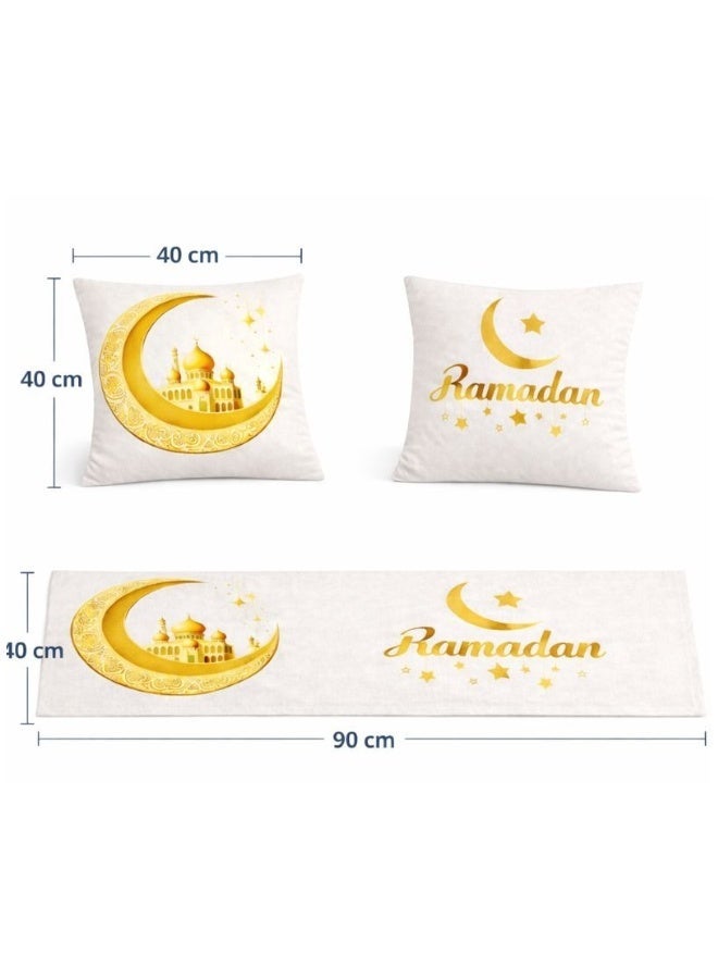 سنوز طقم رمضان تصميم هلال 3 قطع ( رانر سفره , 45*90 سم + 2 كوشن مقاس 40*40 سم ) - Image 3